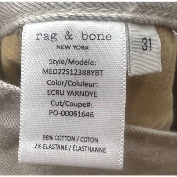 rag & bone Off-White Beck Cropped Jeans NWT Size 31 - Picture 7 of 7